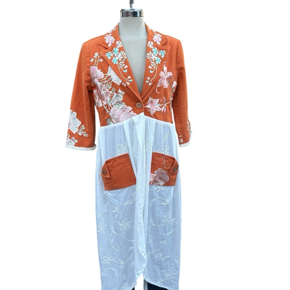 Vintage Luxury Orange and White Floral Embroidered Jacket or Dress Size M